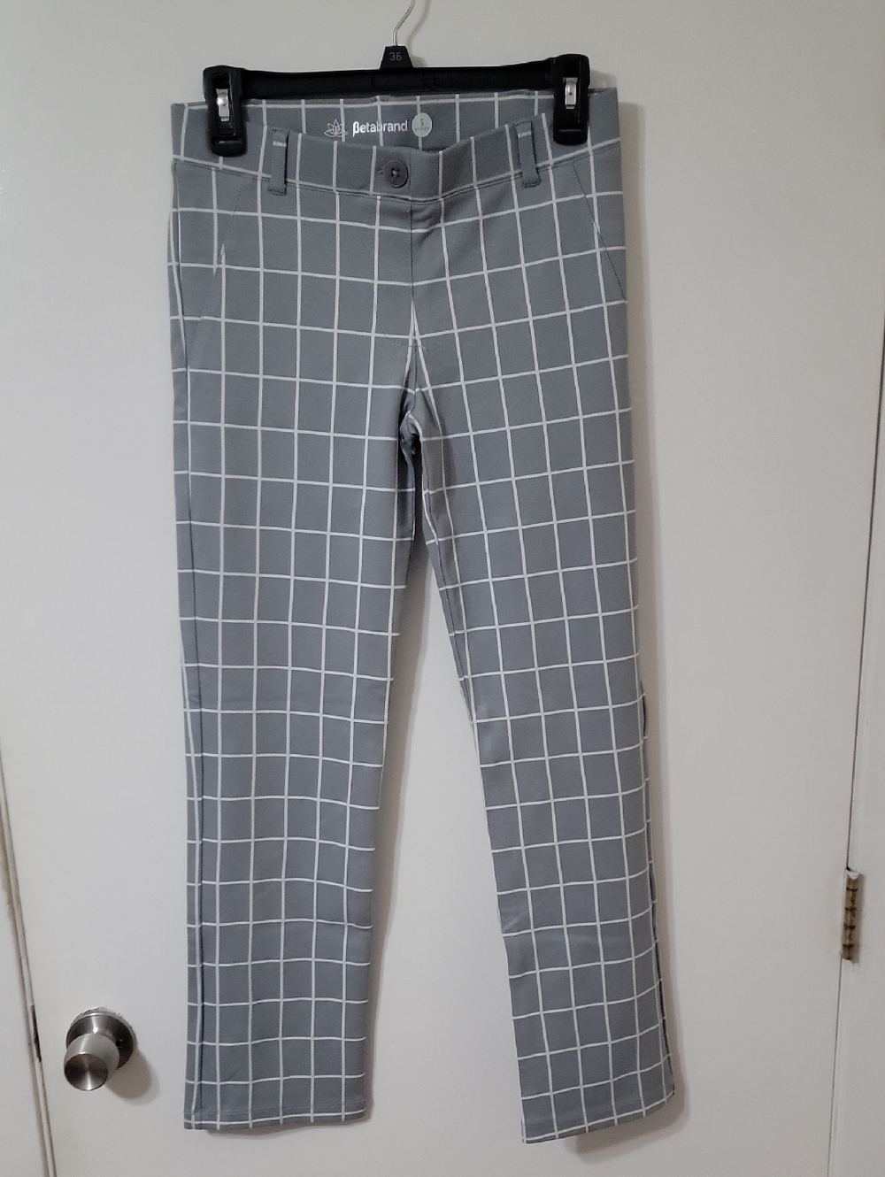 Betabrand Gray Windowpane Stretch Chinos